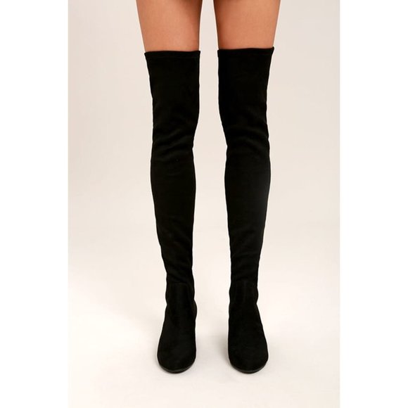 Steve Madden Womens Isaac Black Faux Suede Over the Knee Boots Block Heel size 6 - Picture 2 of 15